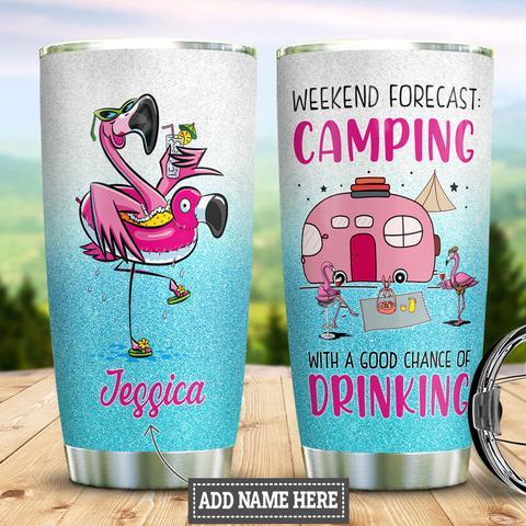 Personalized Camping Tumbler Flamingo Weekend Forecast