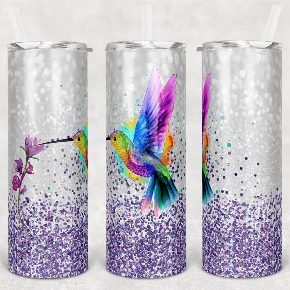 Glitter Hummingbird Skinny Tumbler