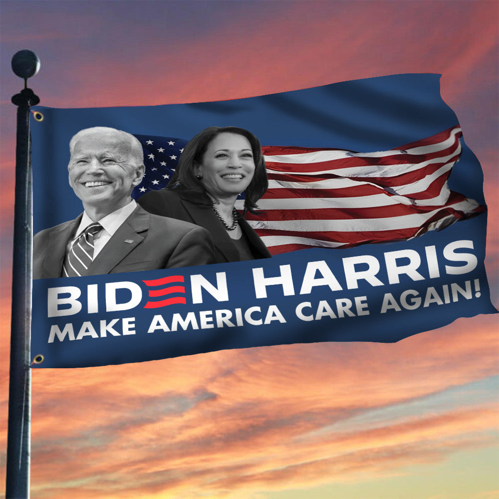 Biden Harris Flag Make America Care Again Support Harris Biden 2024 Merch