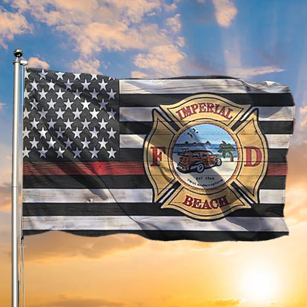 Thin Red Line Imperial Beach Badge Flag Honor Firefighter Rescuer Imperial FD Beach