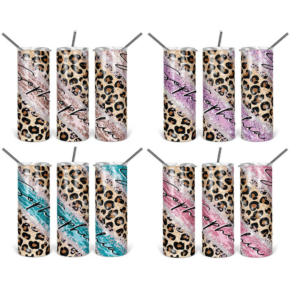 Personalized Skinny Tumbler Leopard Marble Glitter