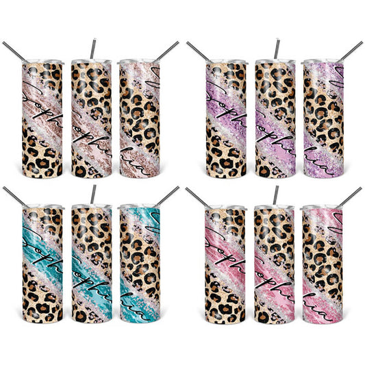 Personalized Skinny Tumbler Leopard Marble Glitter