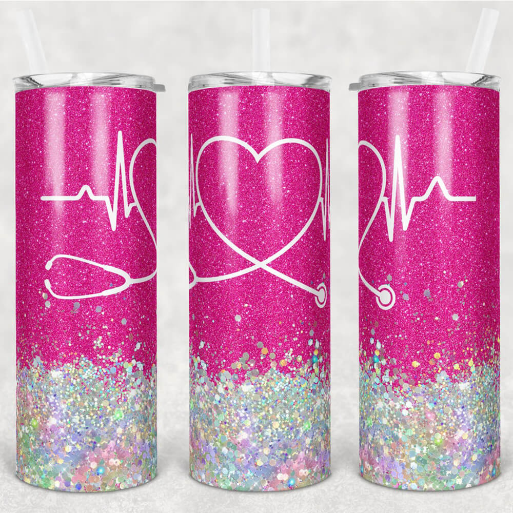 Nurse Skinny Tumbler Stethoscope Glitter Skinny Tumbler