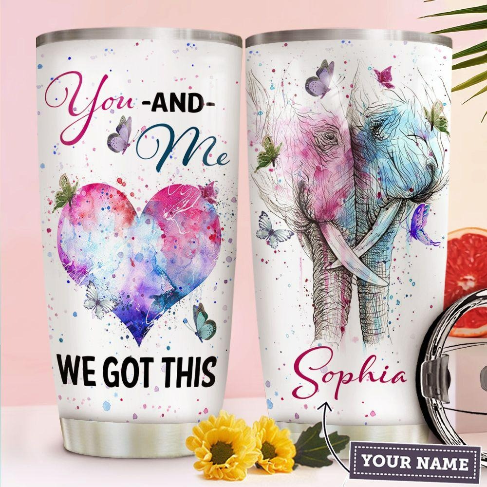 Personalized Elephant Couple Tumbler You And Me We Got This