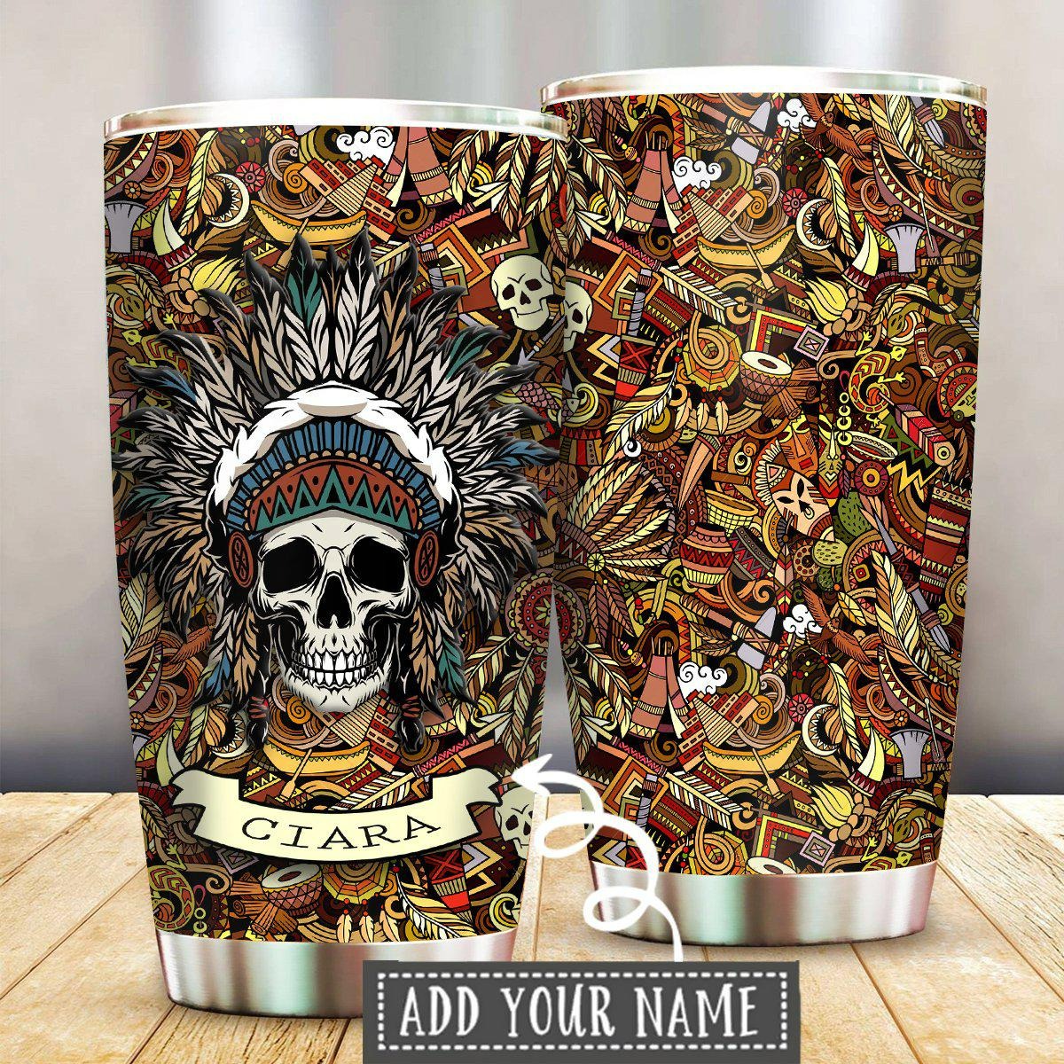 Personalized Native American Skull Tumbler