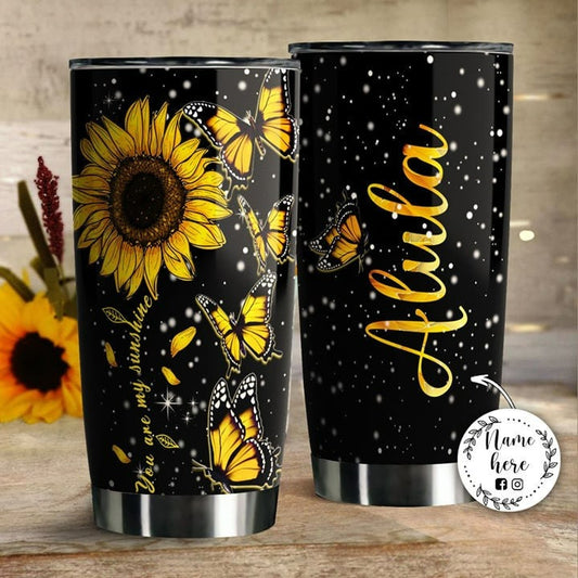 Personalzied Butterfly Tumbler You Are My Sunshine Sunflower