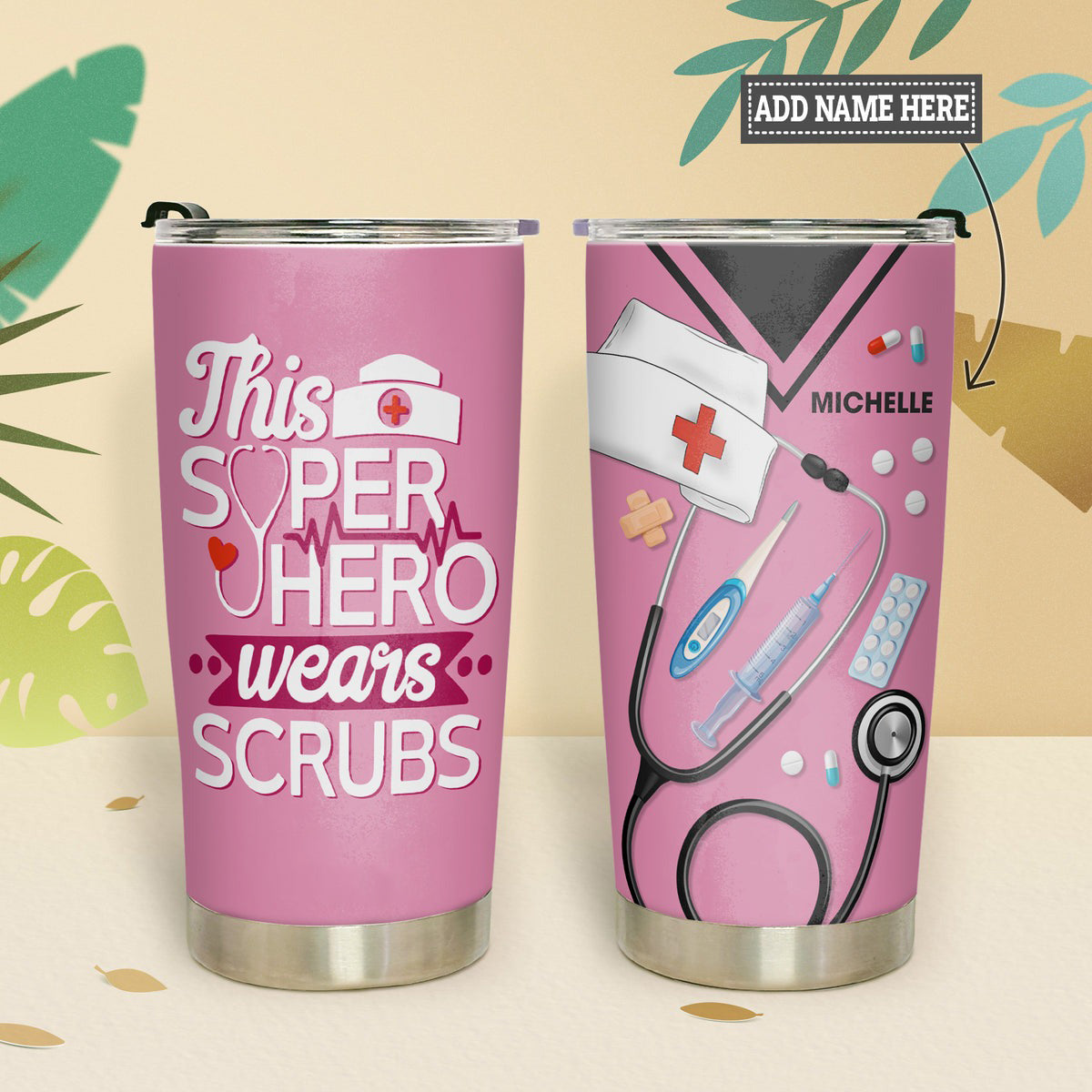 Personalized Glitter Nurse Tumbler This Super Hero Wears Scrubs