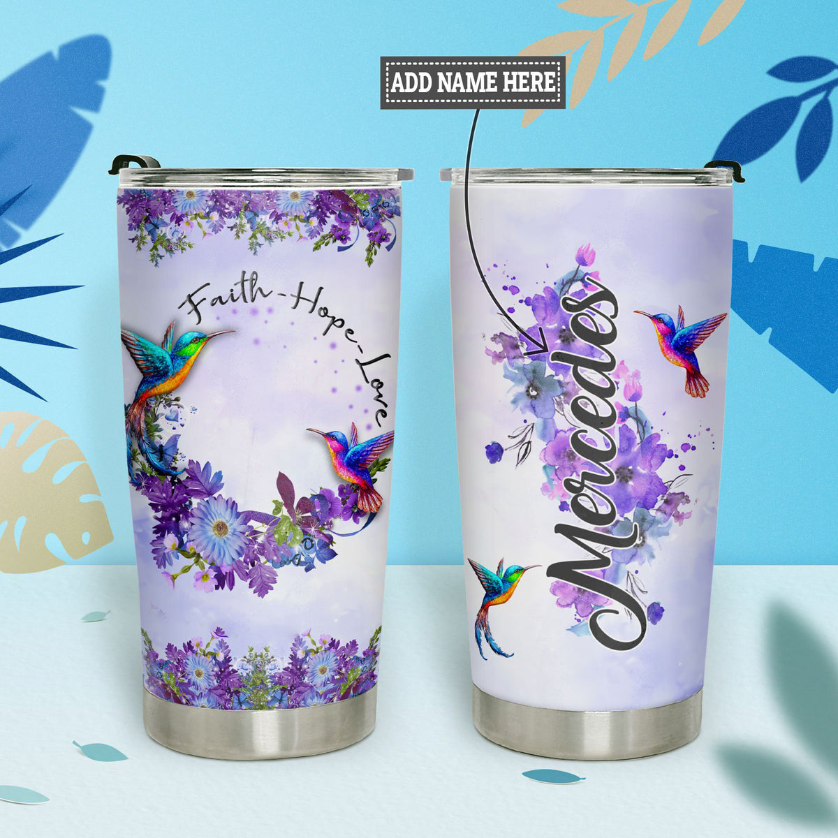 Personalized 20oz Hummingbird Tumbler Faith Hope Love