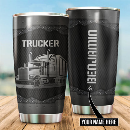 Personalized Trucker Tumbler For Men Black Tumbler