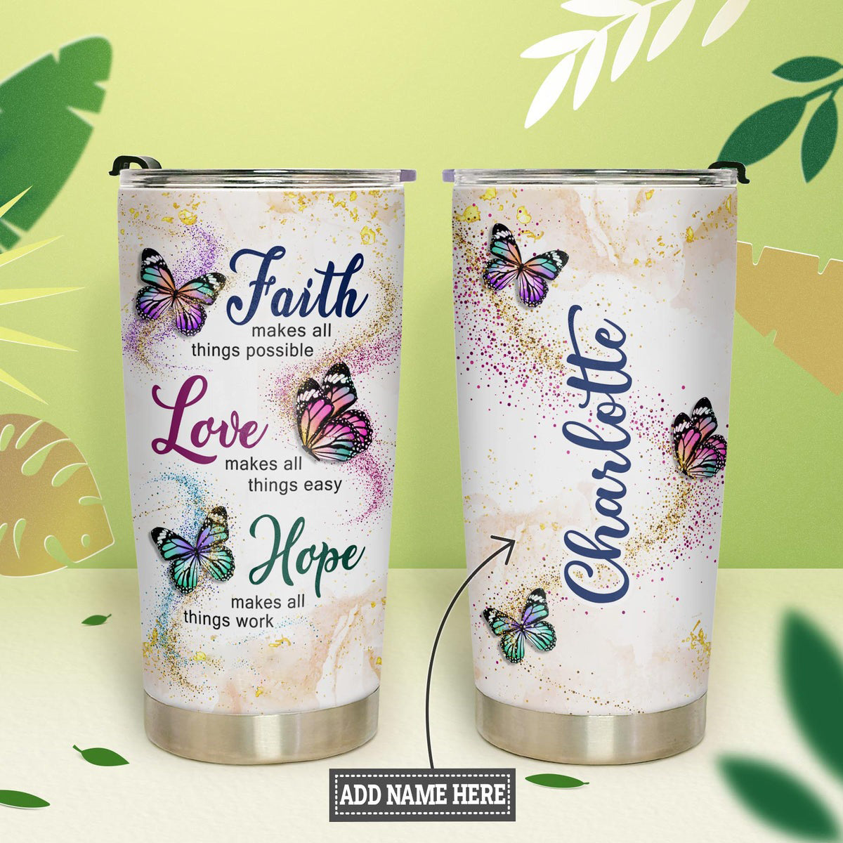 Personalized Butterfly Tumbler Faith Love Hope