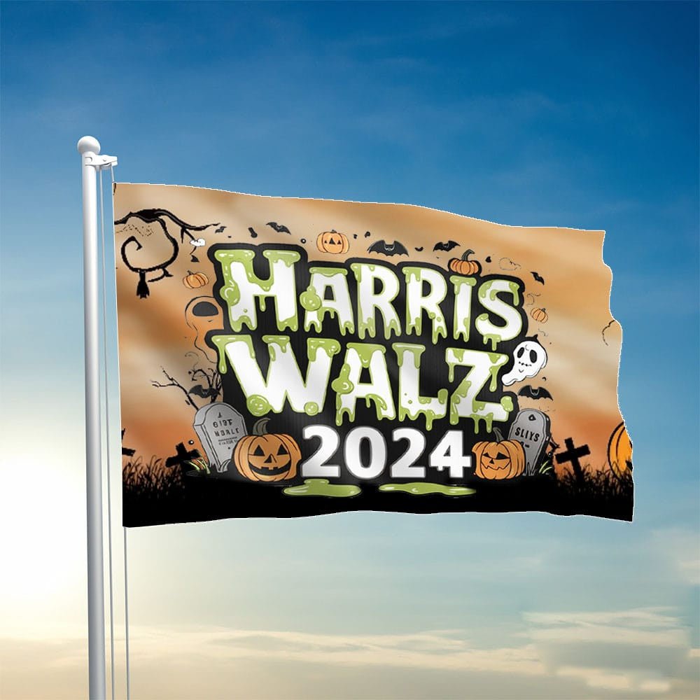 Harris Walz 2024 Halloween Flag Harris Walz For President VP Flag Halloween Decor