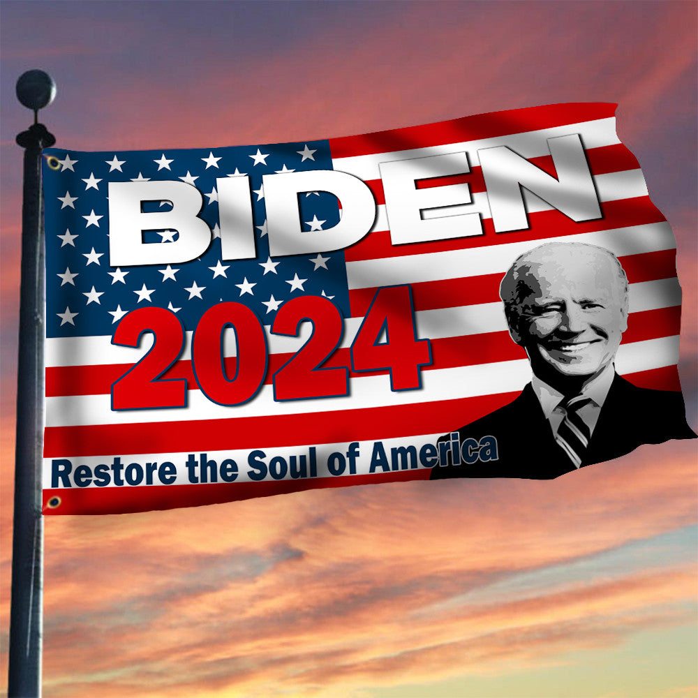 Biden 2024 Flag Restore The Soul Of America Biden Harris Campaign Merch For Sale