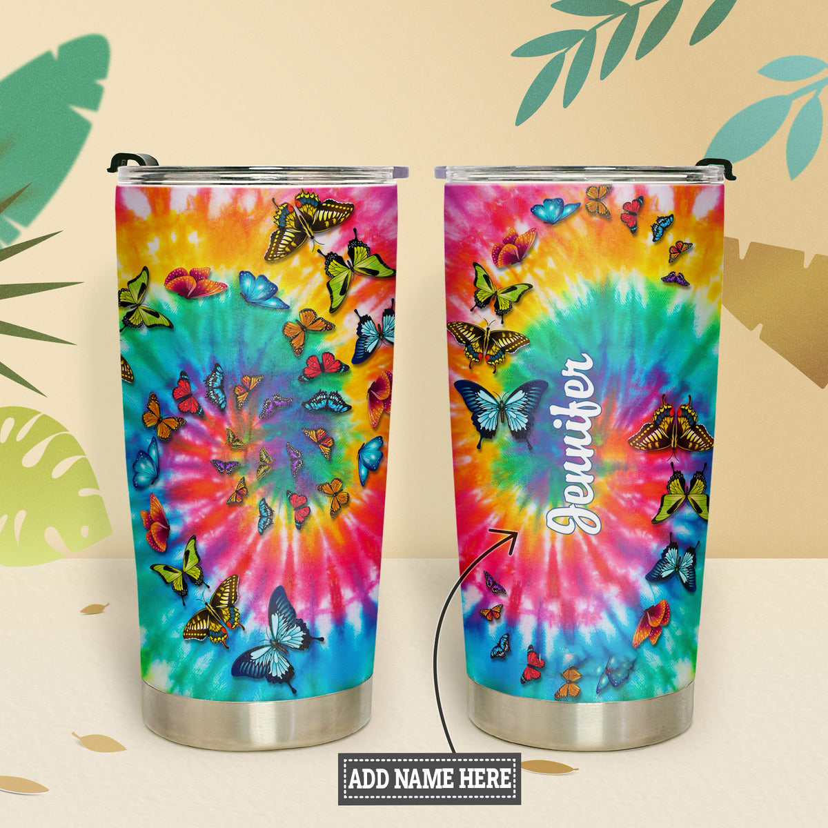 Personalized 20oz Butterfly Tumbler Tie Dye Hippie