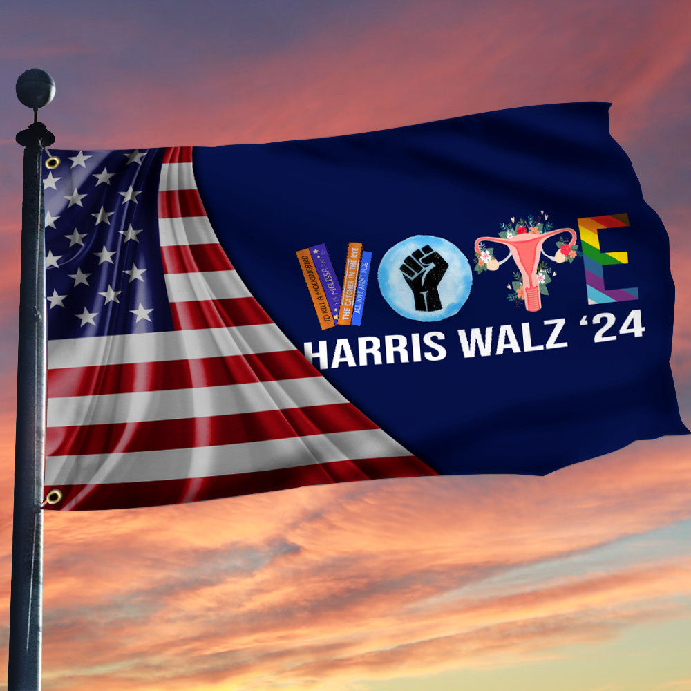 Vote Harris Walz 24 Flag American Flag Harris Walz Campaign Merch Women's Rights Flag