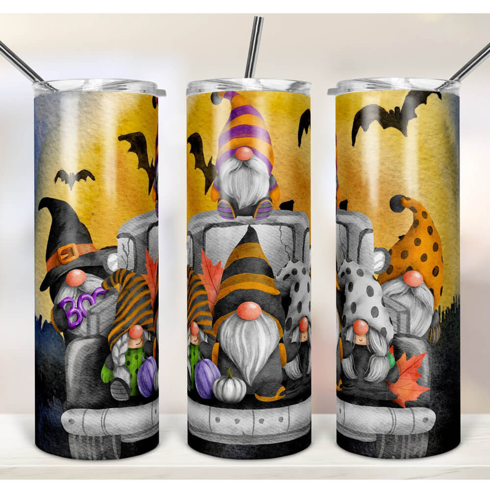 Halloween Gnome Truck Skinny Tumbler