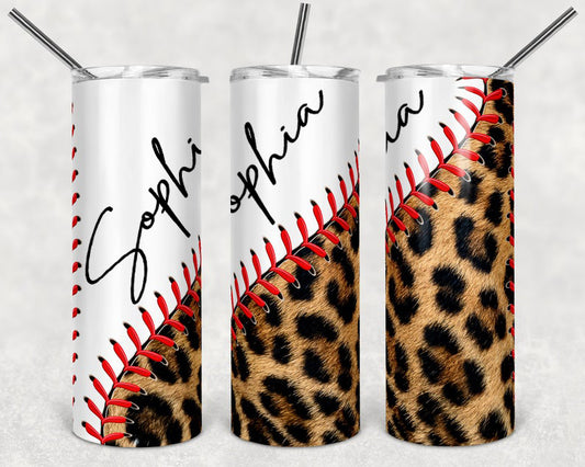 Personalized Skinny Tumbler Leopard Baseball Laces