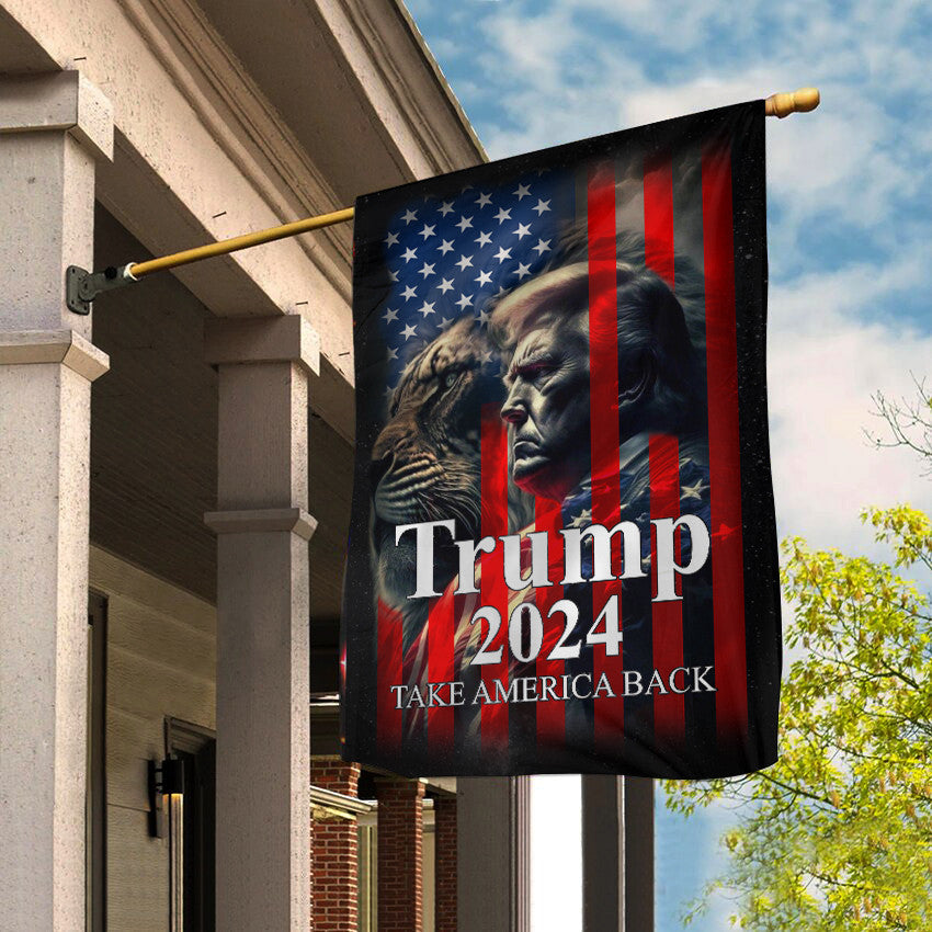 Trump 2024 Flag Lion Donald Trump Take America Back MAGA USA Flag For Voters