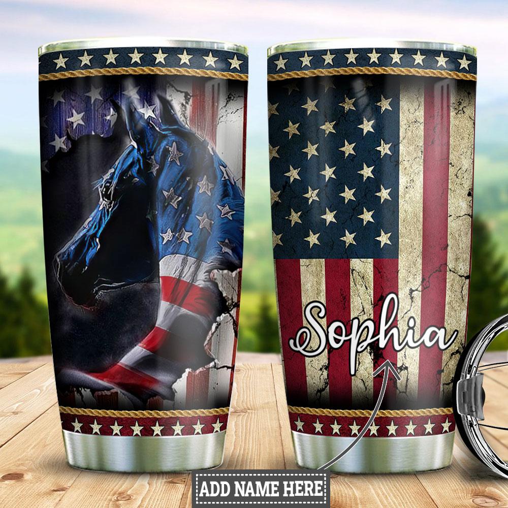 Personalized 20oz Horse Tumbler American Flag