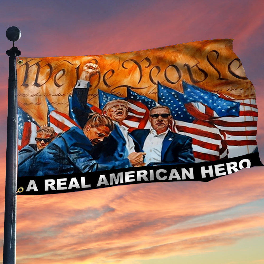 Vote Trump Flag A Real American Hero Rally Shooting Flag Donald Trump Shooter Assassination Rally Banner