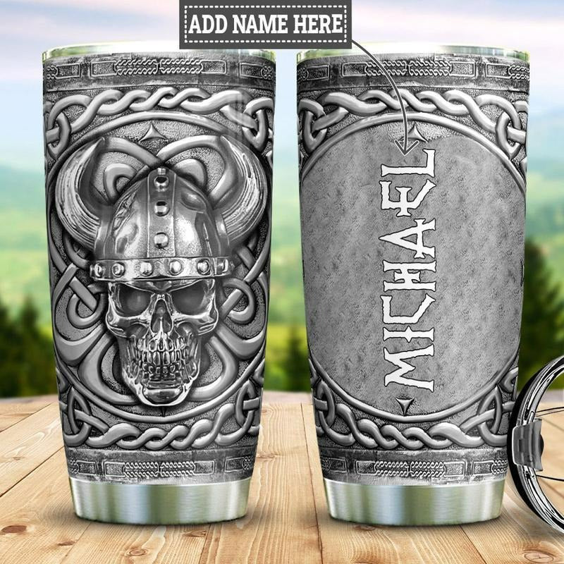 Personalized Viking Skull Tumbler Silver