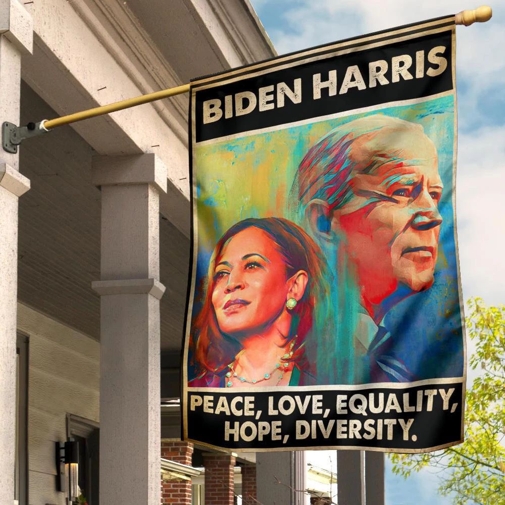 Biden Harris Flag Peace Love Equality Hope Diversity Biden Merch Outdoor Decor