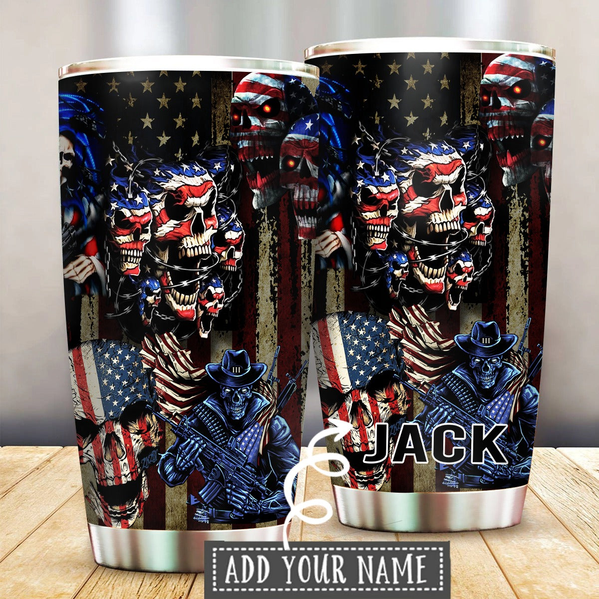 Personalized Skull Tumbler American Flag