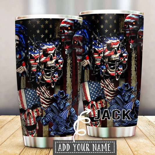 Personalized Skull Tumbler American Flag