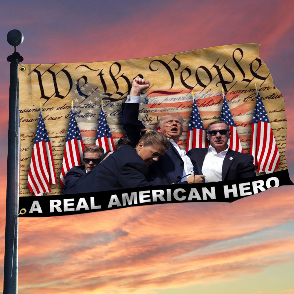 Trump 2024 A Real American Hero Flag Gifts For MAGA Supporters Trump Trend Flag