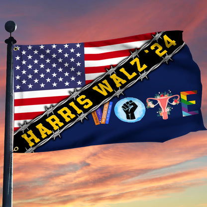 Vote Harris Walz 24 Flag American Flag Harris Walz For President VP Women's Rights Merch