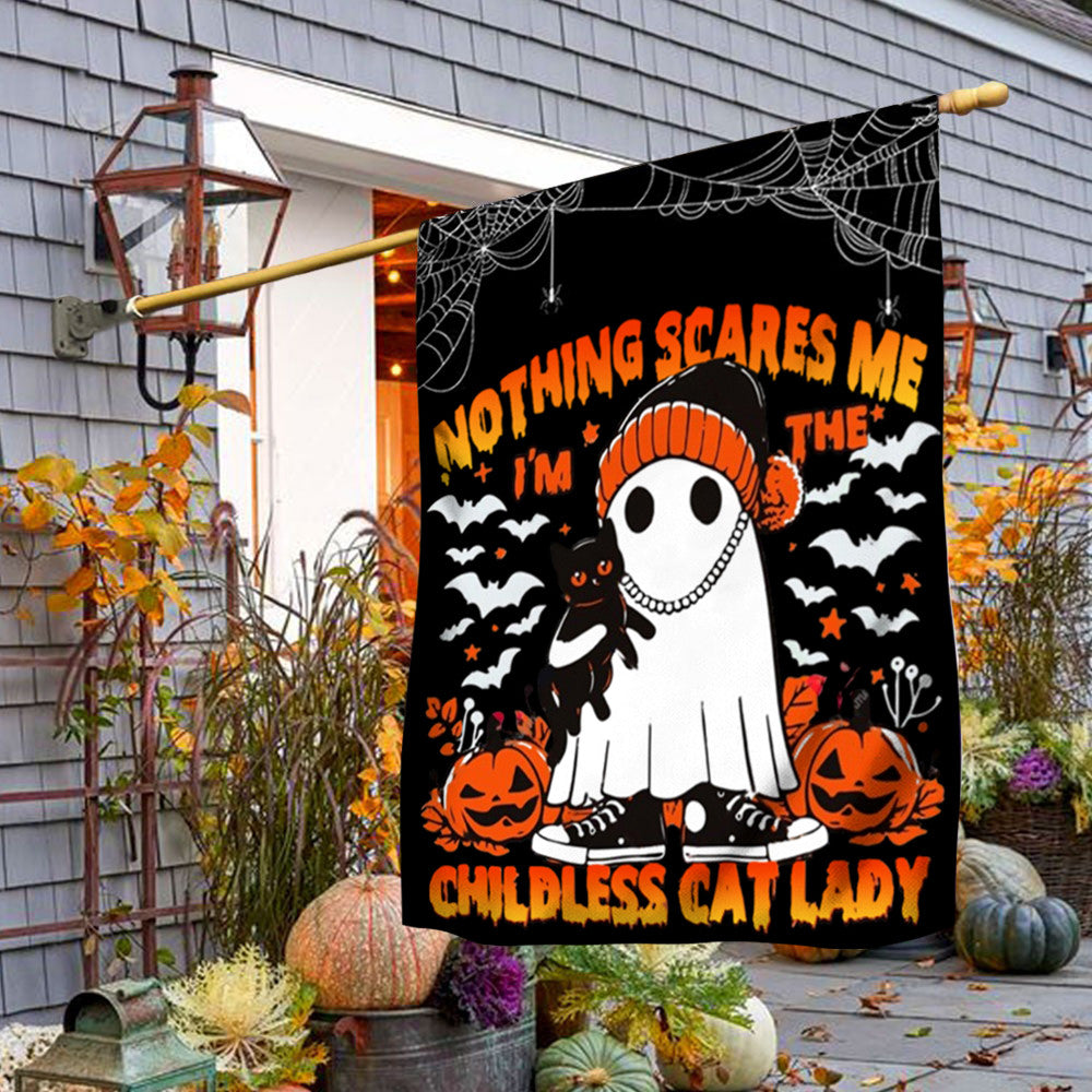 Harris Walz Halloween Spooky Ghost Nothing Scares Me Flag Childless Cat Lady Flag