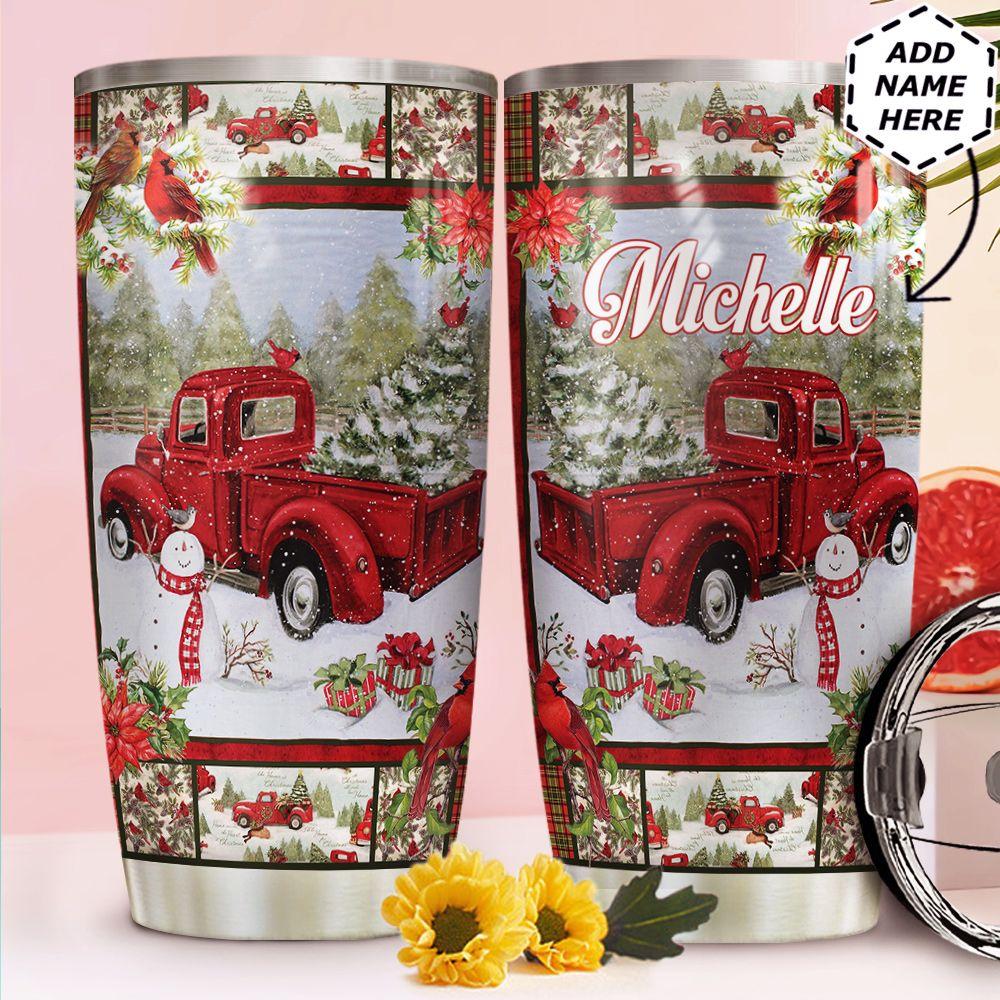 Personalized Christmas Truck Tumbler Cardinal Tumbler