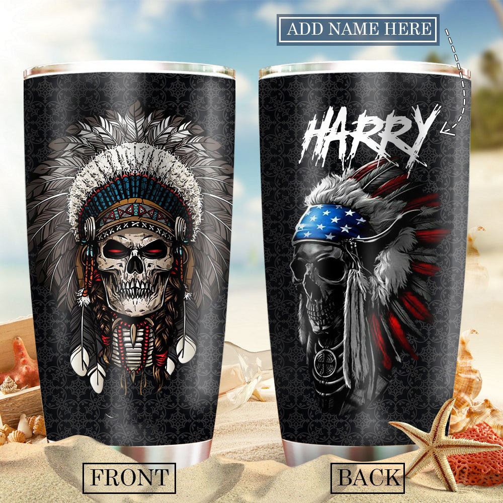 Custom Name Native American Skull Tumbler