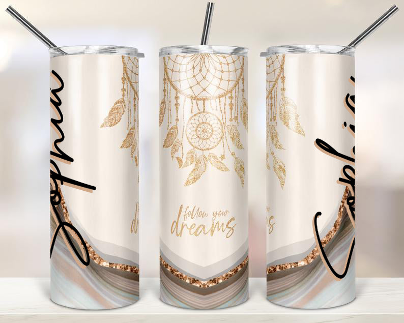 Personalized Skinny Tumbler Follow Your Dreams Dreamcatcher Marble