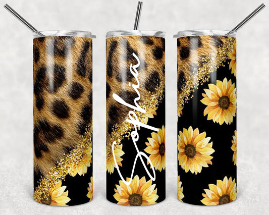 Personalized Sunflower Skinny Tumbler Leopard Sunflower