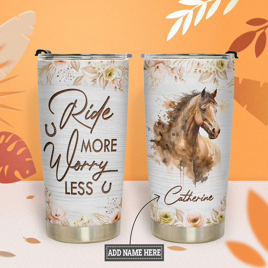 Personalized 20oz Horse Tumbler Ride More Worry Less