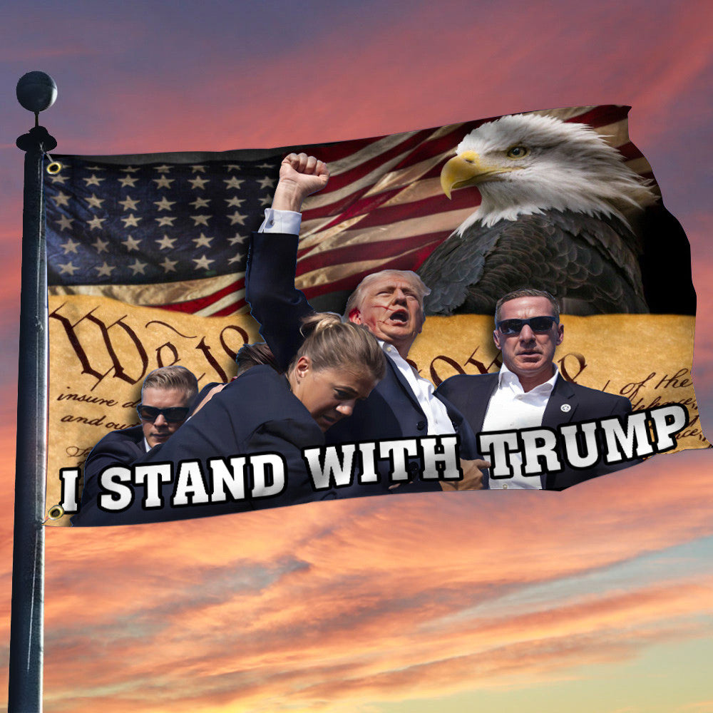 Bald Eagle Trump Shooting Flag I Stand With Trump We The People Flag MAGA Merchandise