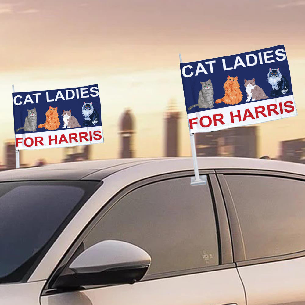 Cat Ladies For Harris Car Window Flag Kamala Harris Car Flag Political Democrats Car Flag For Supporters