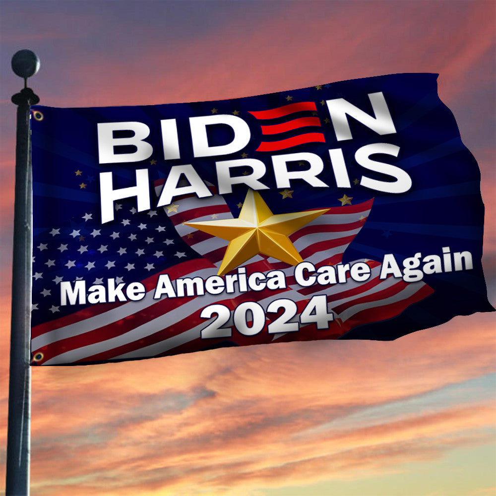 Biden Harris 2024 Flag Make America Care Again Biden Harris Campaign Merch For Sale