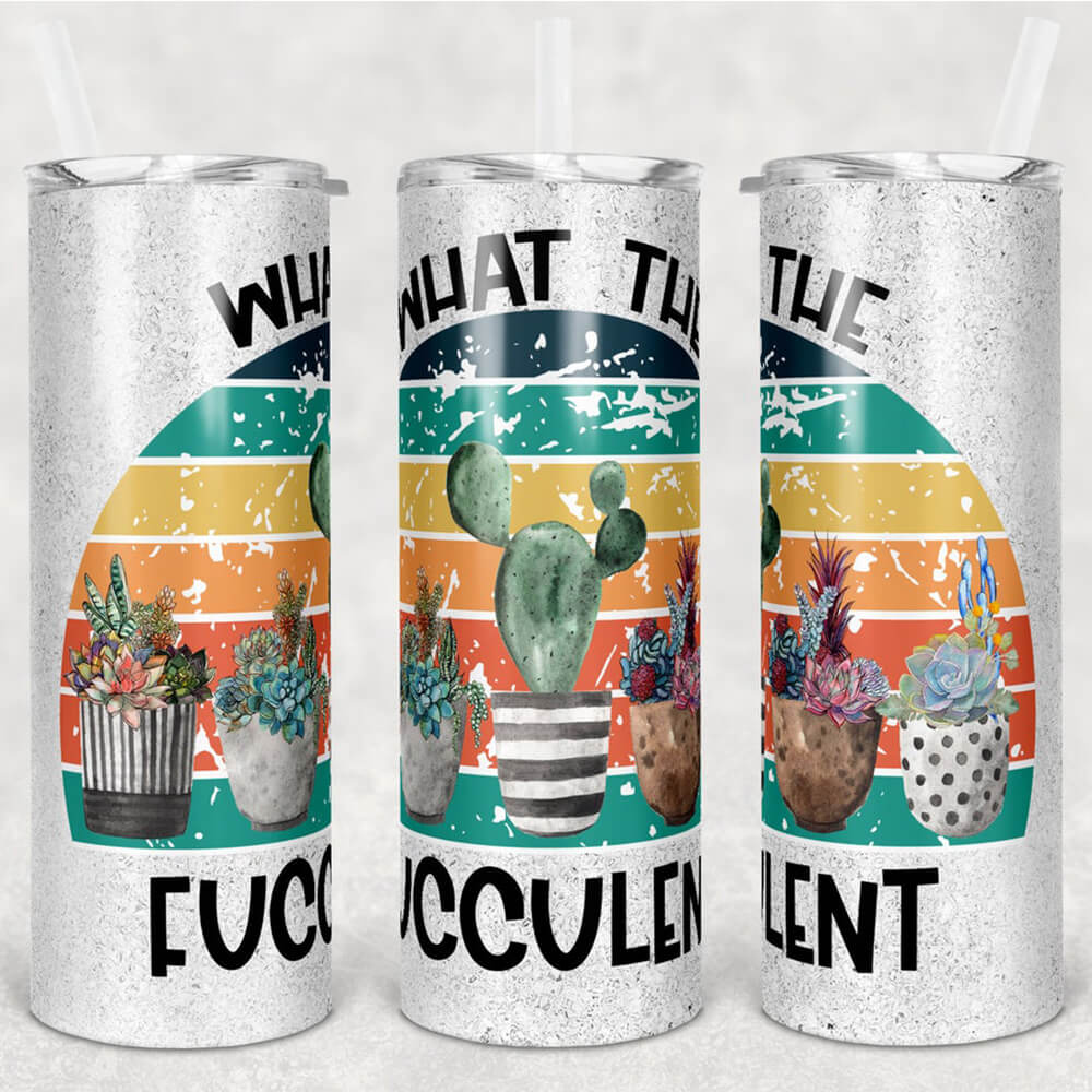 Funny Skinny Tumbler What The Fucculent Glitter Skinny Tumbler