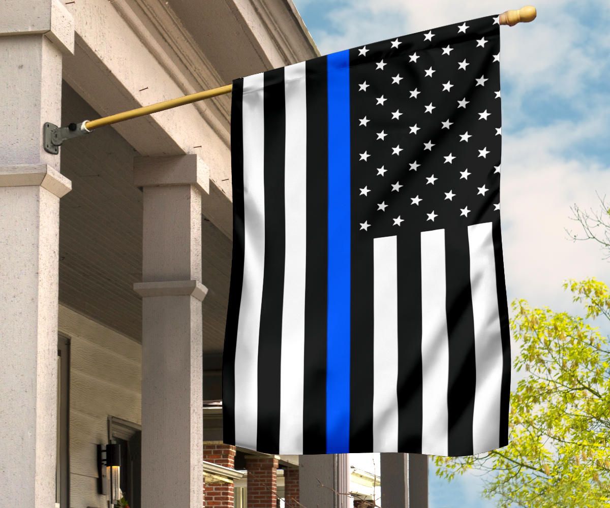 Thin Blue Line Flag With Stars And Stripes - Black White And Blue American Police Flag