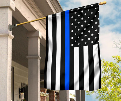 Thin Blue Line Flag With Stars And Stripes - Black White And Blue American Police Flag