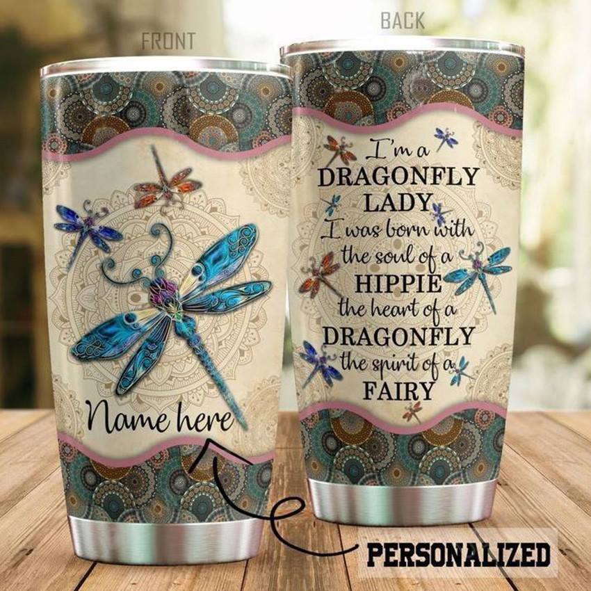 Personalized 20oz Dragonfly Tumbler I'm A Dragonfly Lady I Was Born With The Soul