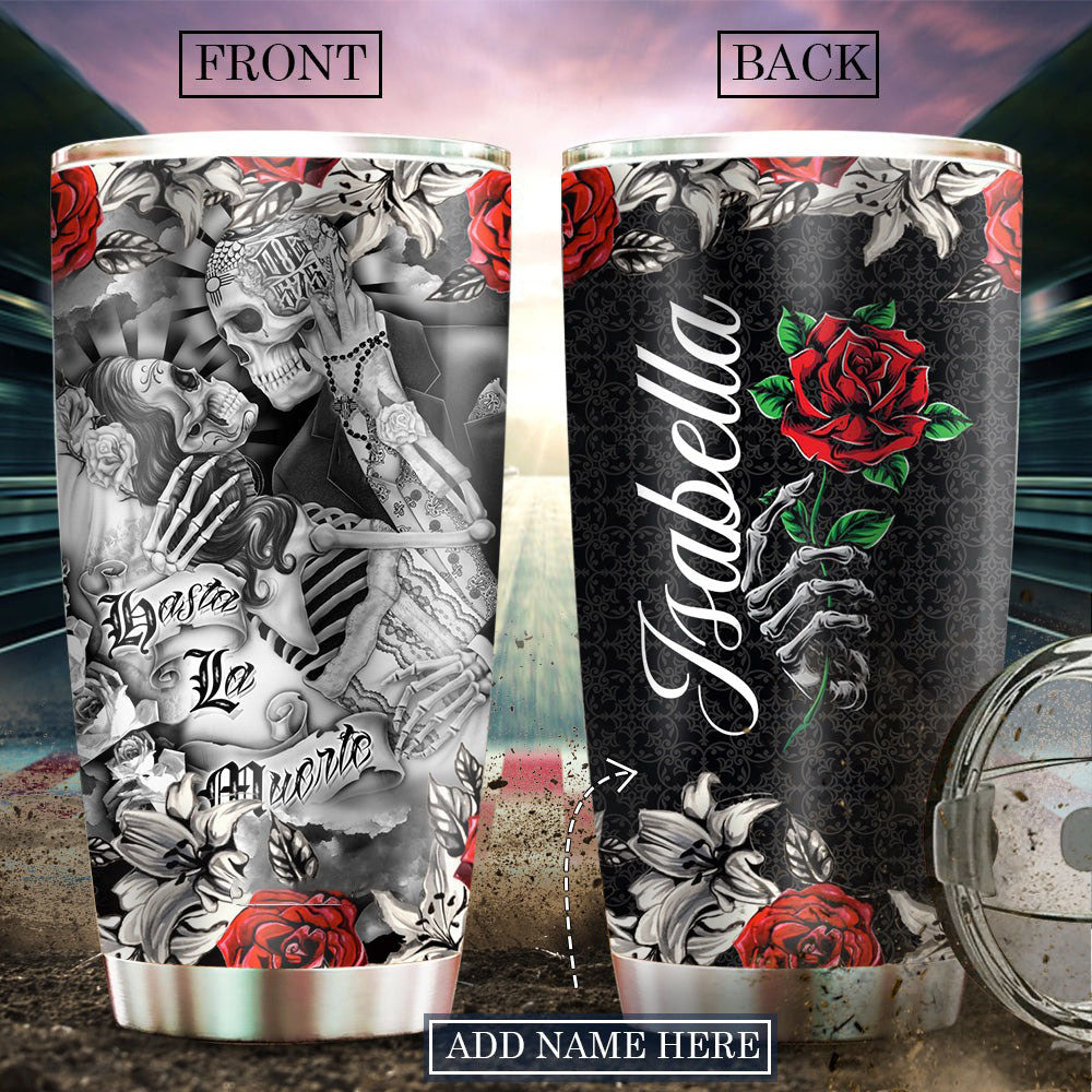 Personalized Skull Couple Tumbler Skull And Rose