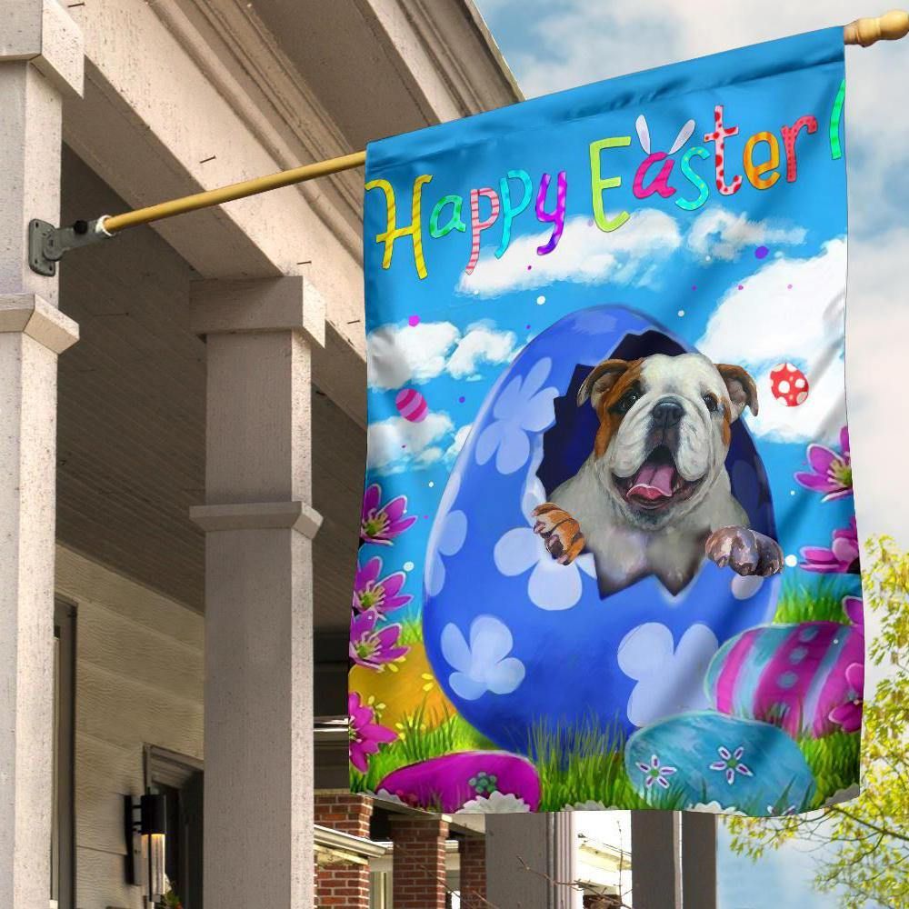 Bulldog In Egg Happy Easter Flag Cute Easter Home Decoration Bulldog Lover Gift Idea