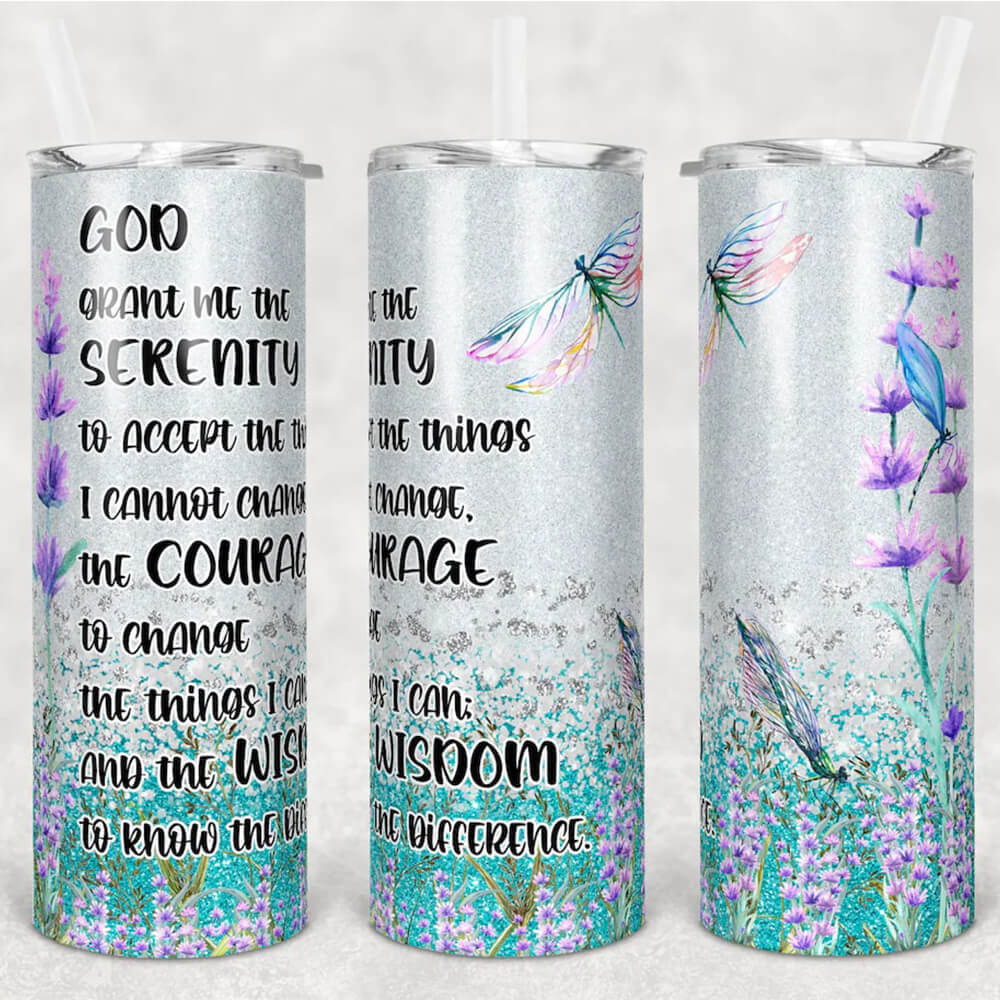 Jesus Skinny Tumbler Serenity To Accept Things Cannot Change Glitter Dragonfly Skinny Tumbler