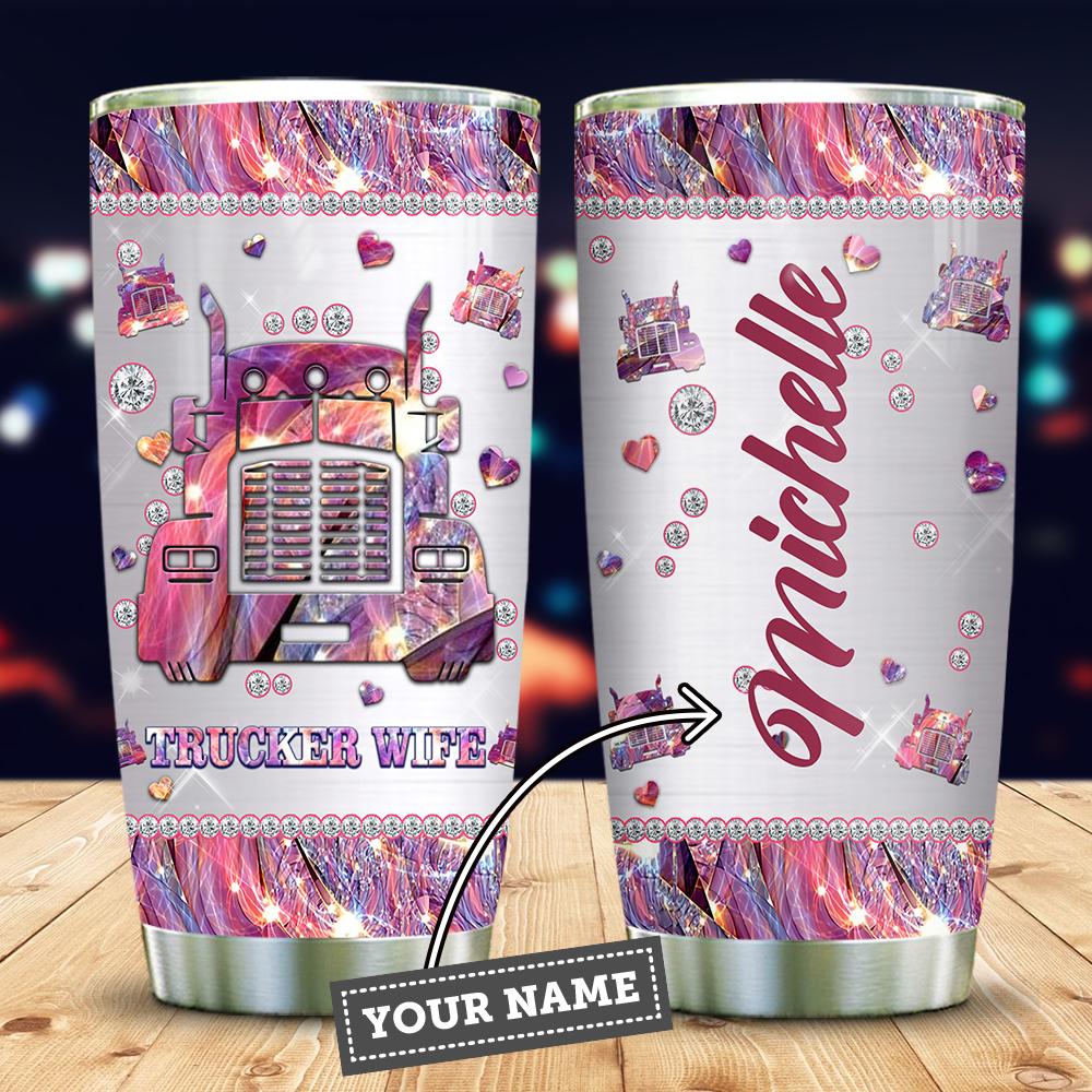 Personalized Trucker Wife Tumbler Pink Tumbler