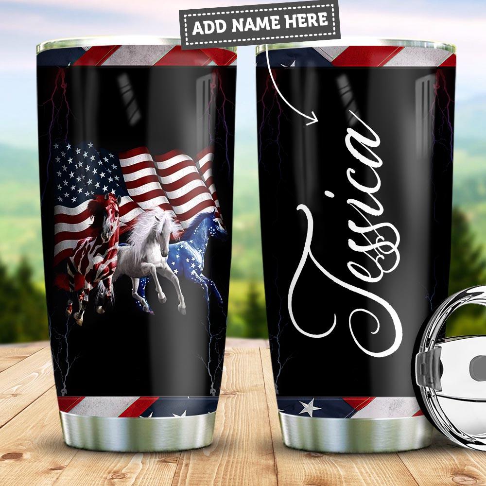 Personalized Horse Tumbler American Flag