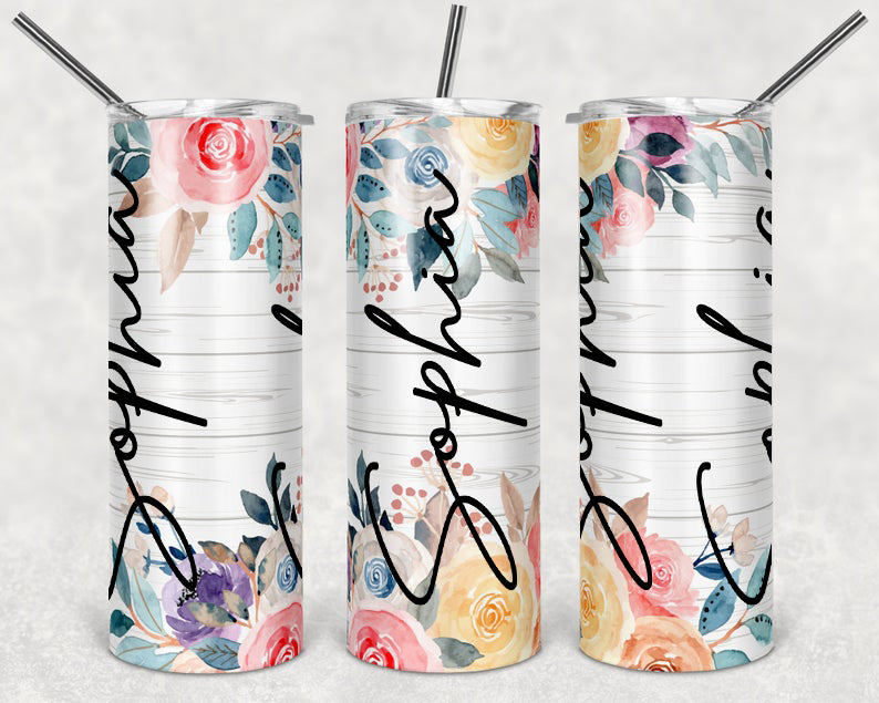 Personalized Skinny Tumbler Floral Watercolor