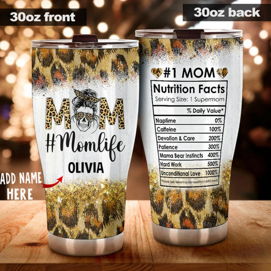 Personalized Mom Life 30oz Tumbler Mom Nutrition Facts Leopard Tumbler