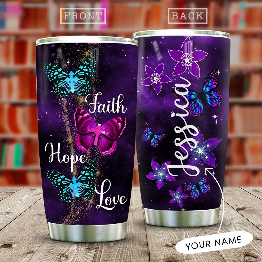 Personalized Butterfly Tumbler Gift For Women Faith Hope Love